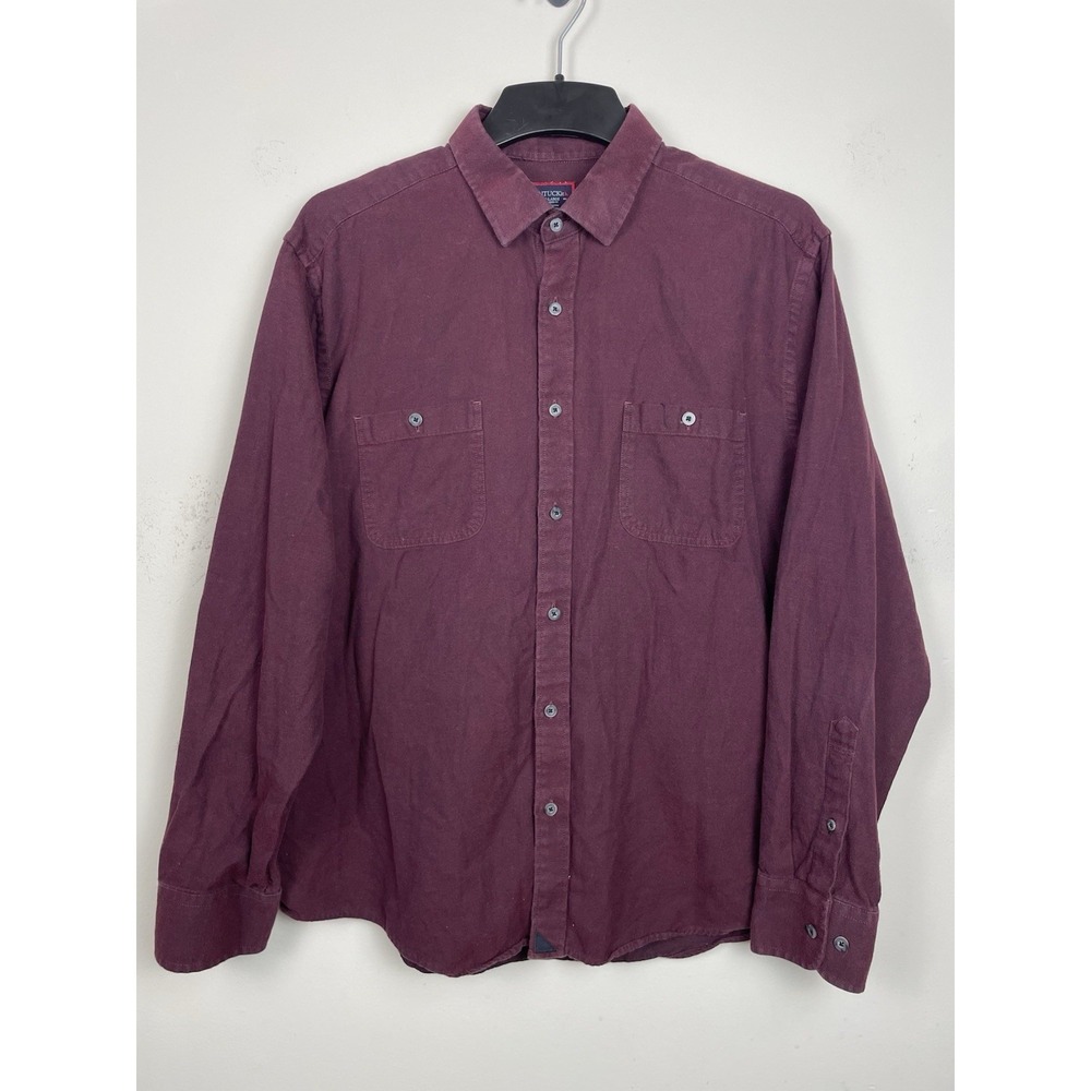 UNTUCKit Hemsworth Shirt Men XL Relaxed Fit Long Sleeve Maroon Button Up Flannel - Picture 2 of 8